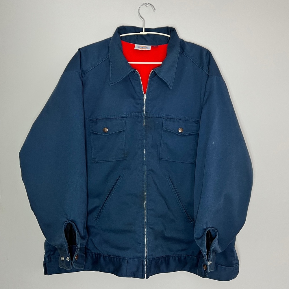 Dickies Vintage 1980s Fleece Lined Workwear Jacket – Blue with Red Lining, 52R